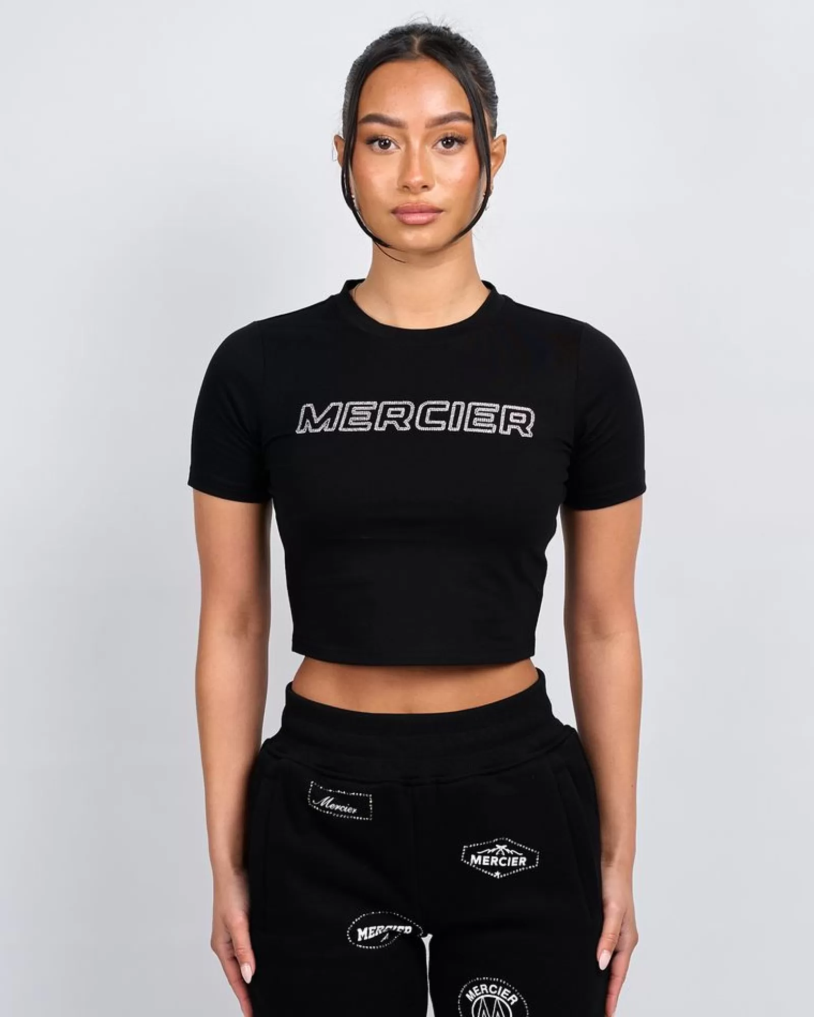 Damen-tops>Mercier Damen Black Score Diamant Baby T-Shirt