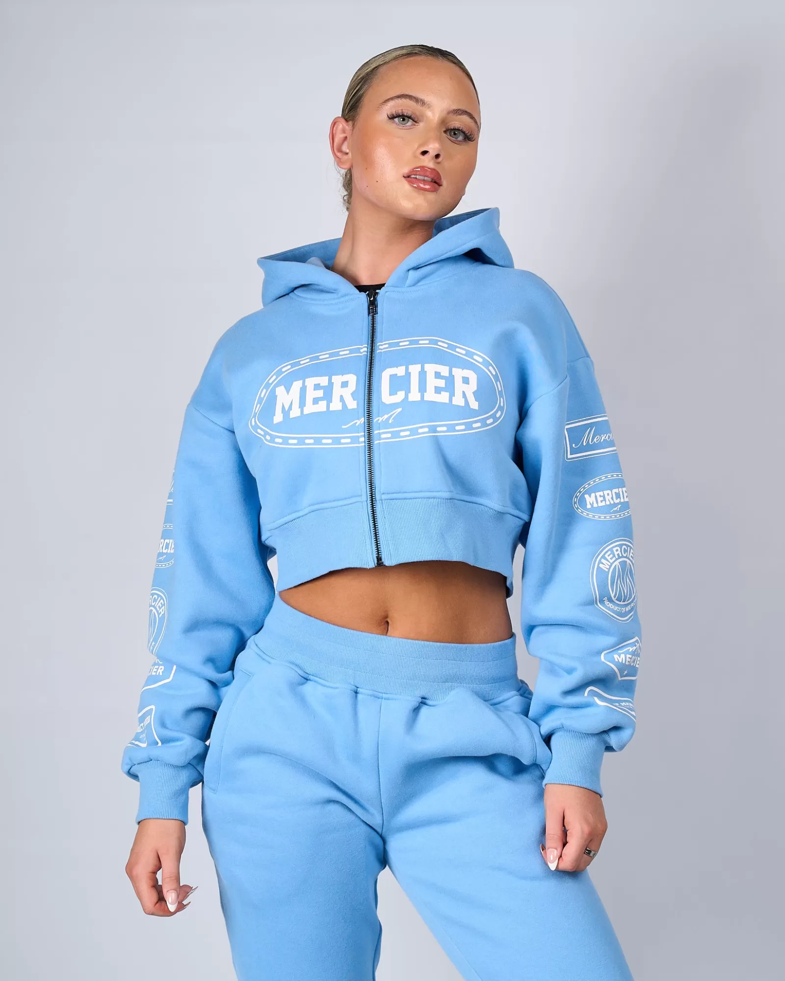 Outlet Damen>Mercier Damen Blau Weiß Compton Reiß verschluss Hoodie