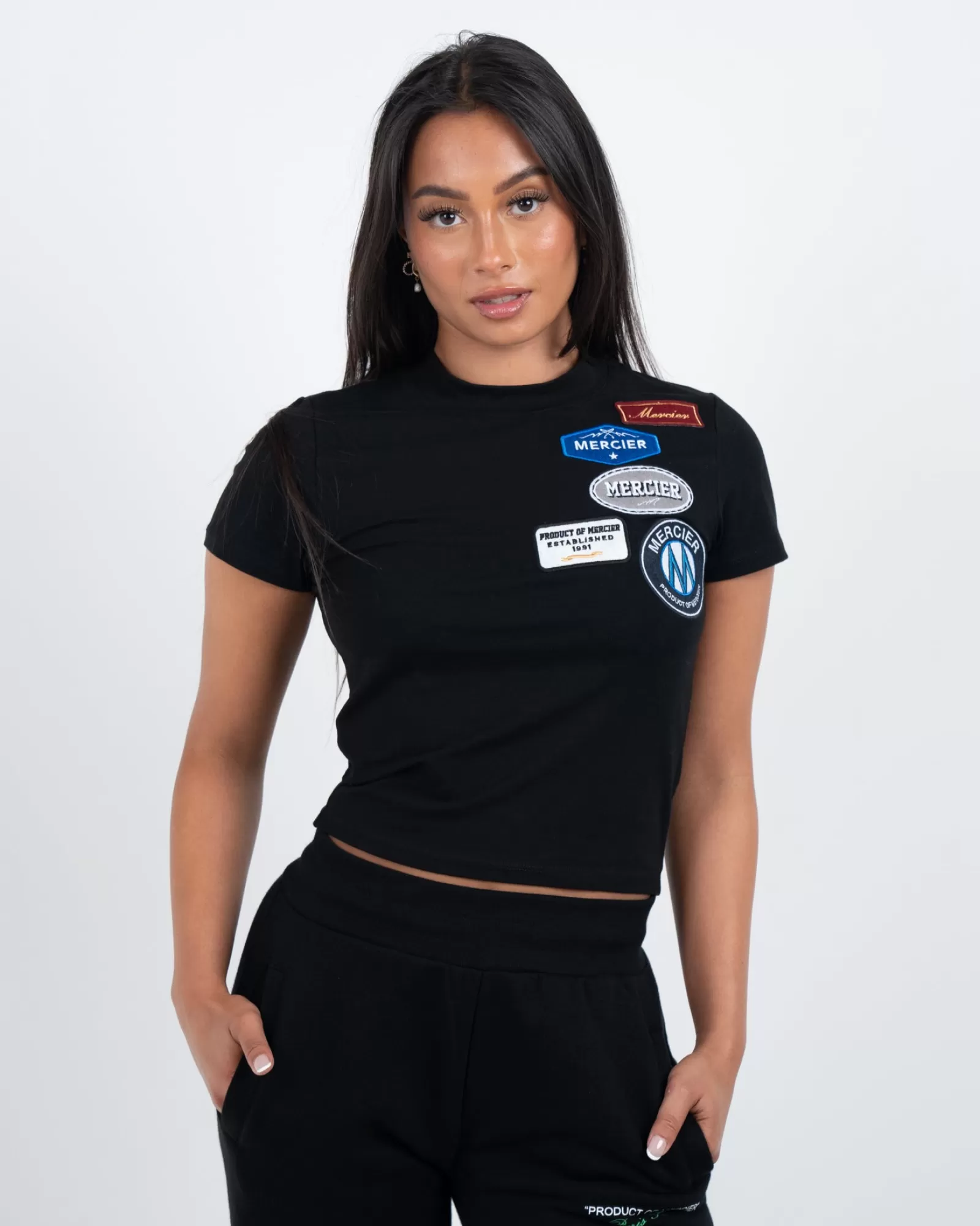 Damen-tops>Mercier Damen schwarz ausgestattet OG T-Shirt
