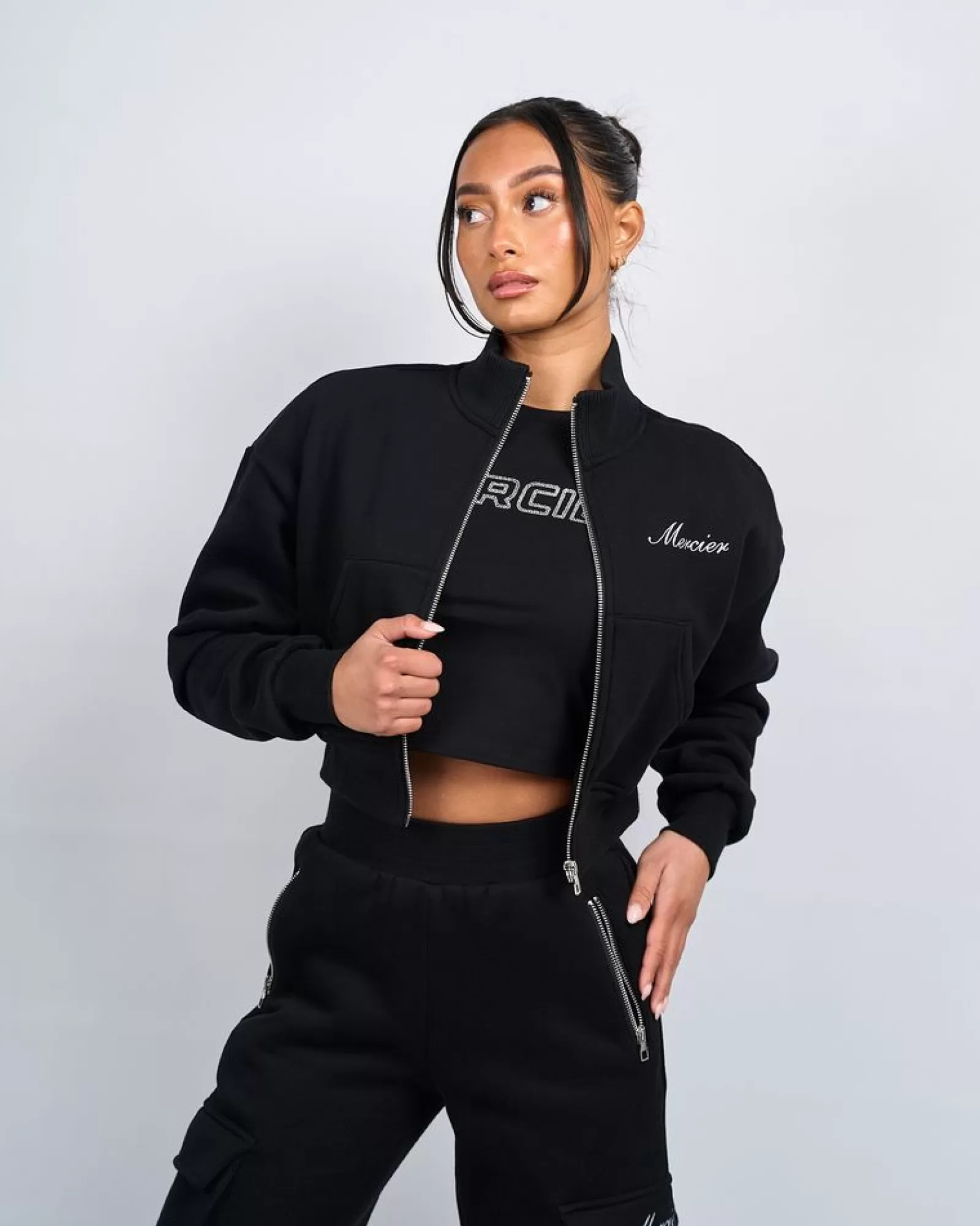 Trainingsanzüge Für Damen>Mercier Damen schwarze Signature Jersey Trainings jacke
