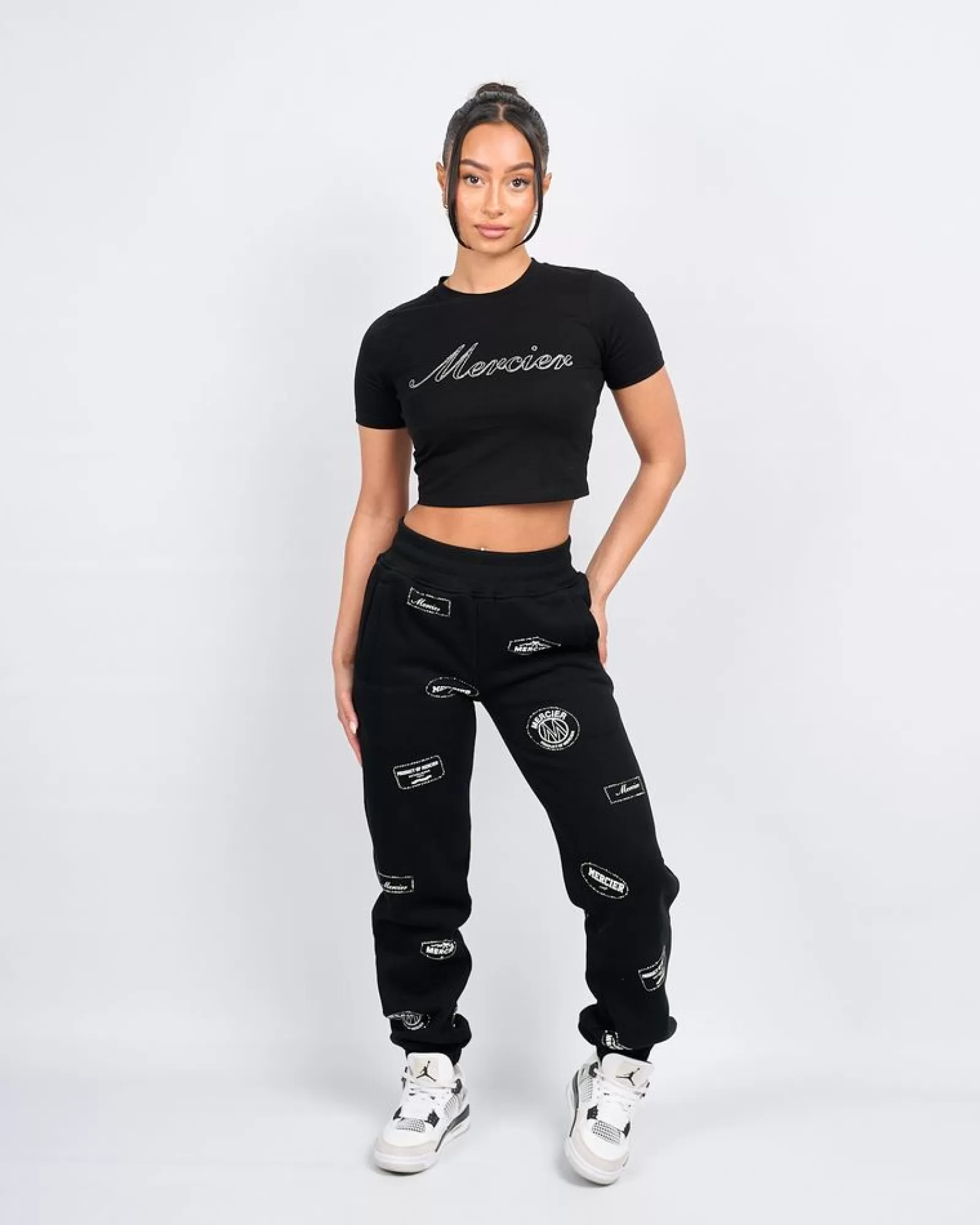 Damen-tops>Mercier Frauen schwarzes Skript Diamante Baby T-Shirt
