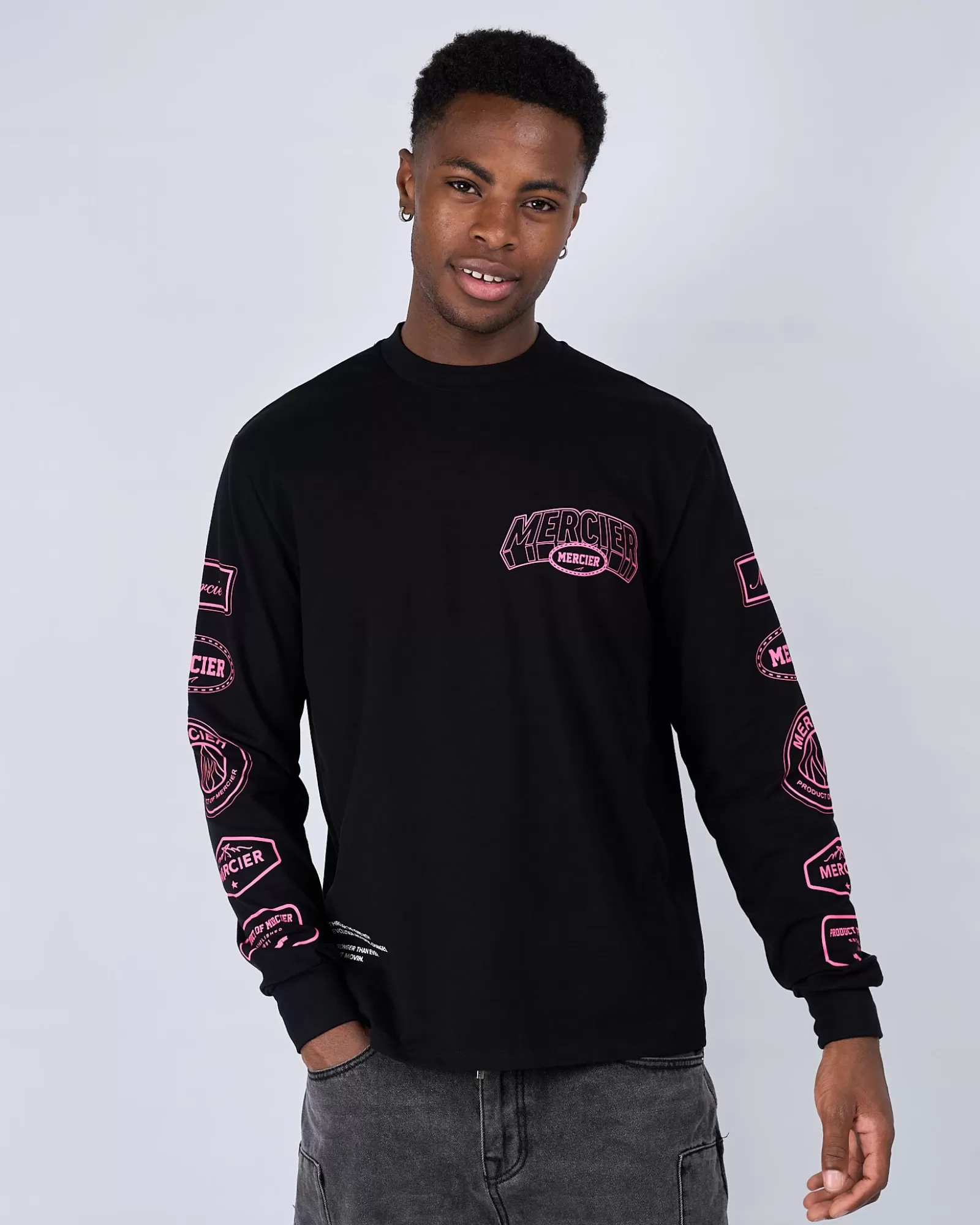 T-shirts>Mercier Schwarz Pink Compton Langarm T-Shirt