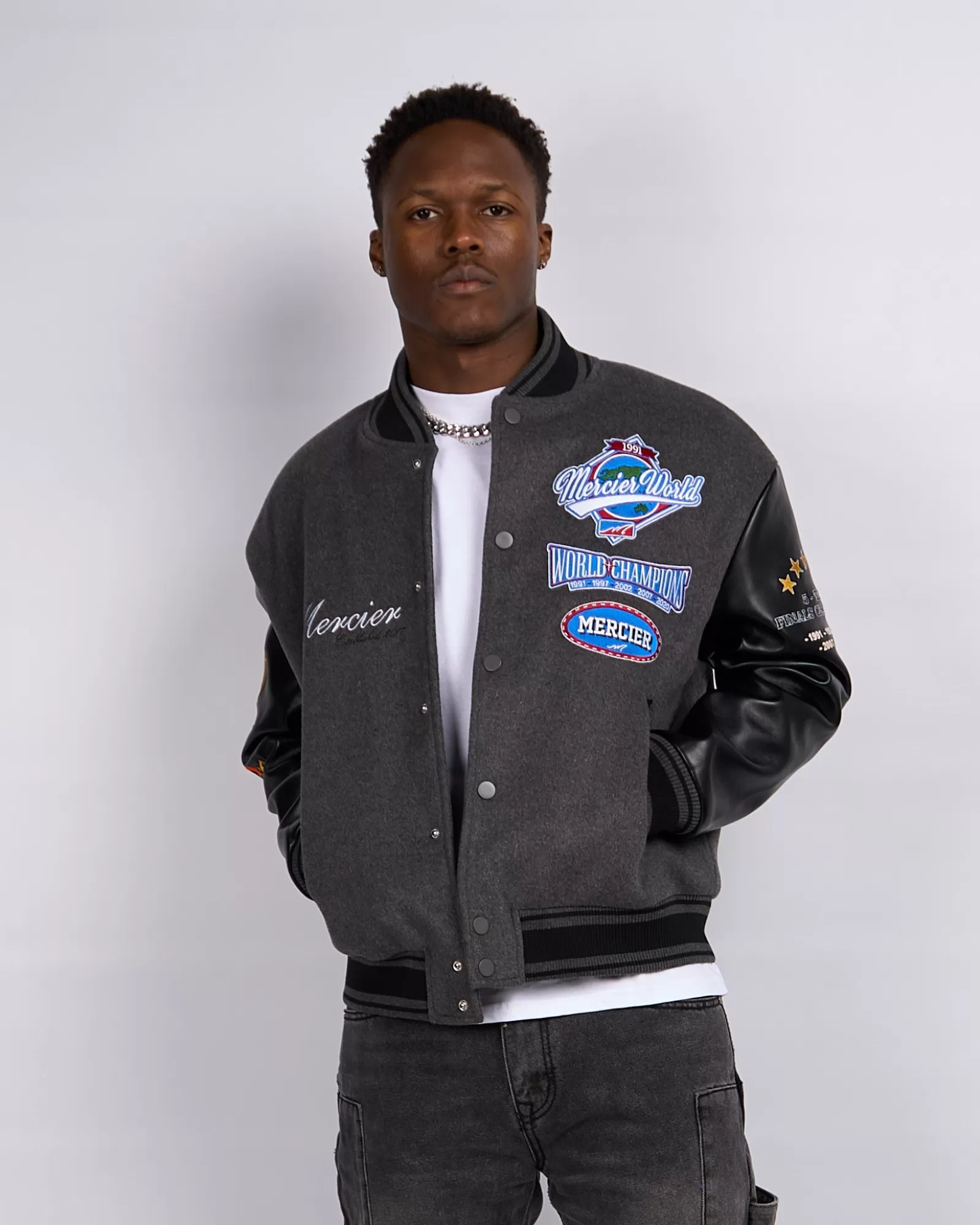 Jacken>Mercier Schwarze Rodman Varsity-Jacke aus Stahl
