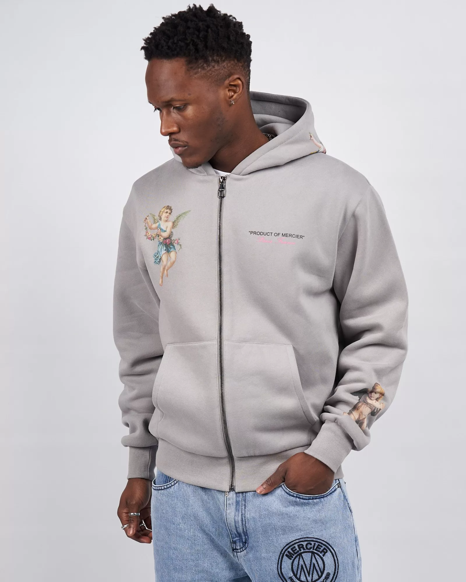 Trainingsoberteile / Hoodies>Mercier Stahl Angelo Produkt von Kapuzen pullover mit Reiß verschluss