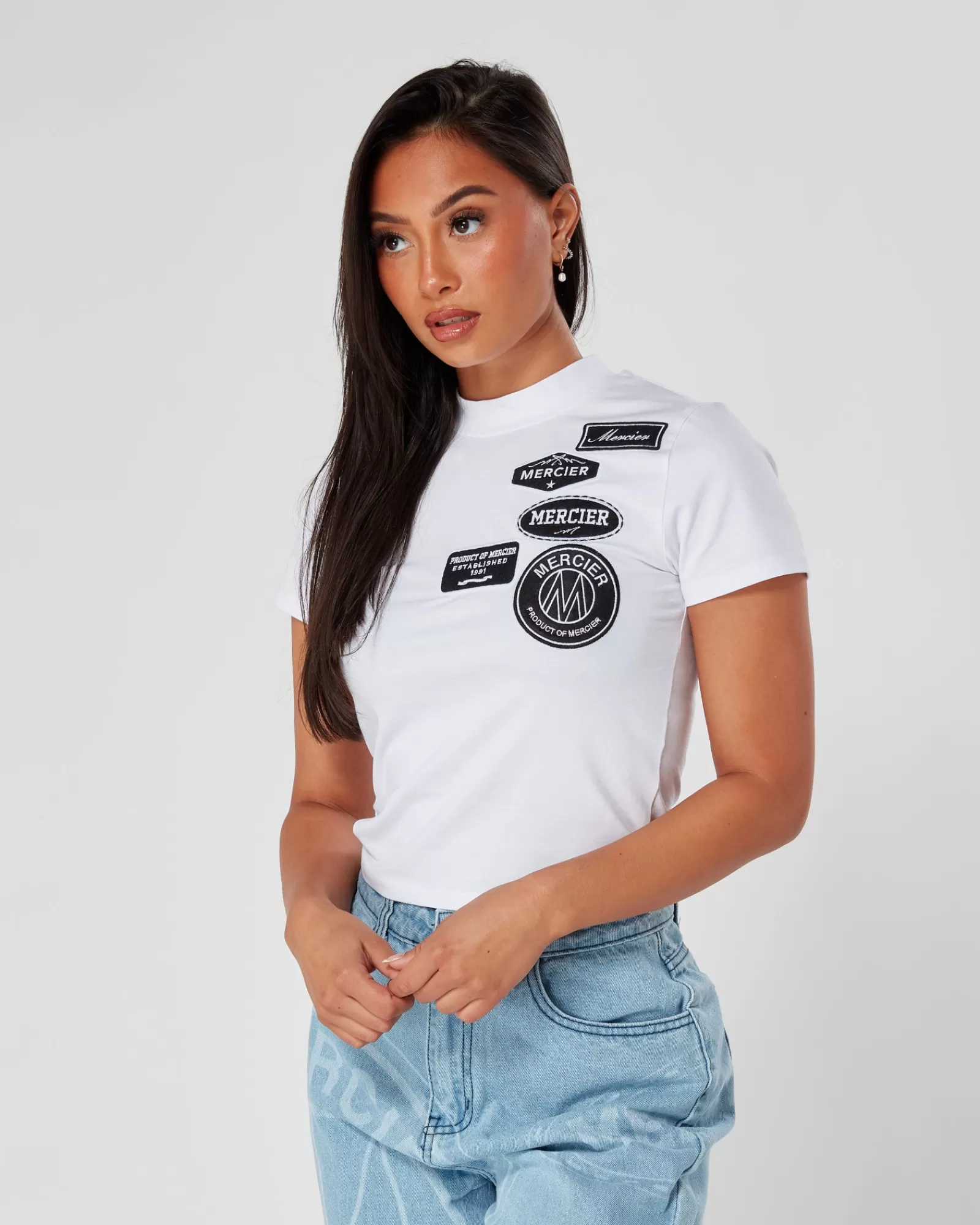 Damen-tops>Mercier Weißes mono mono monti ertes Abzeichen Tshirt für Damen